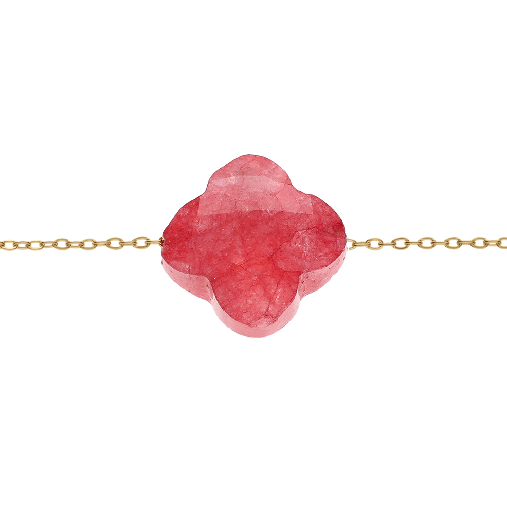 Bracelet en acier PVD dor� motif pierre imitation facet� fuchia 17+3cm - Vue 1