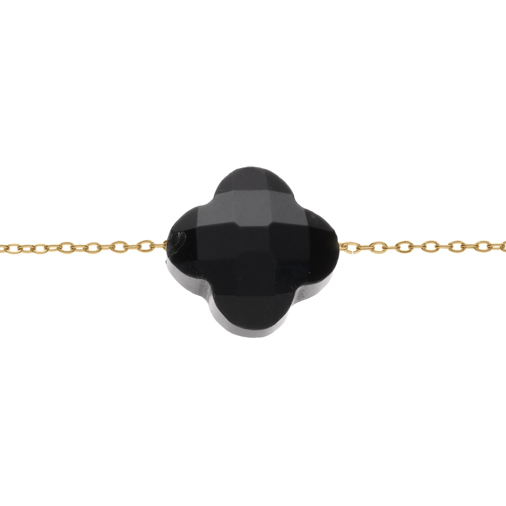 Bracelet en acier PVD dor� motif pierre imitation facet� noire 17+3cm - Vue 1