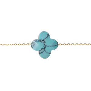 Bracelet en acier PVD dor motif pierre imitation facet turquoise 17+3cm - Vue 1