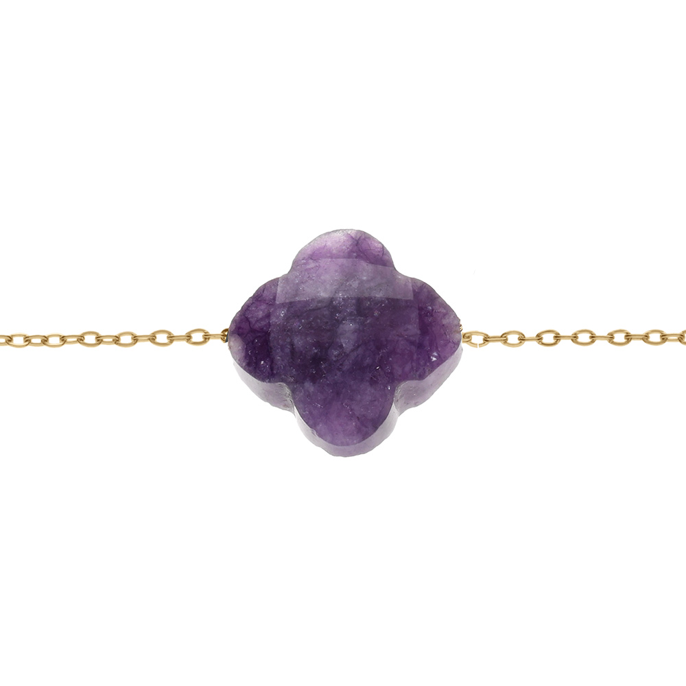 Bracelet en acier PVD dor� motif pierre imitation facet� violette 17+3cm - Vue 1