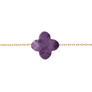 Bracelet en acier PVD dor motif pierre imitation facet violette 17+3cm - Vue 1