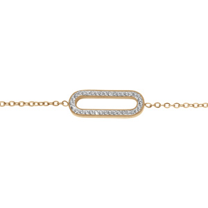 Bracelet en acier PVD dor motif rectangulaire rsine et strass 16+3cm - Vue 1