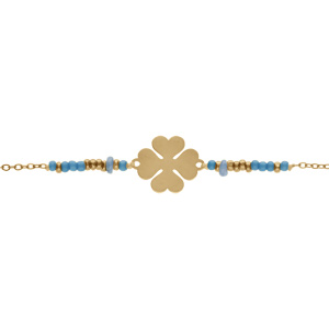 Bracelet en acier PVD dor motif trfle et boules bleues 16+3cm - Vue 1
