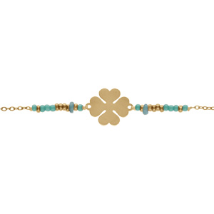 Bracelet en acier PVD dor motif trfle et boules turquoises imitation 16+3cm - Vue 1