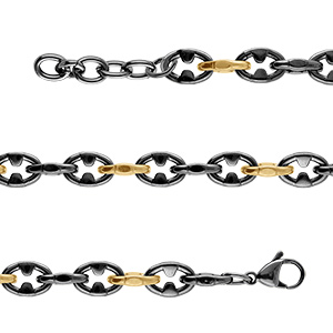 Bracelet en acier PVD maille noire et dor�e - 19+3cm