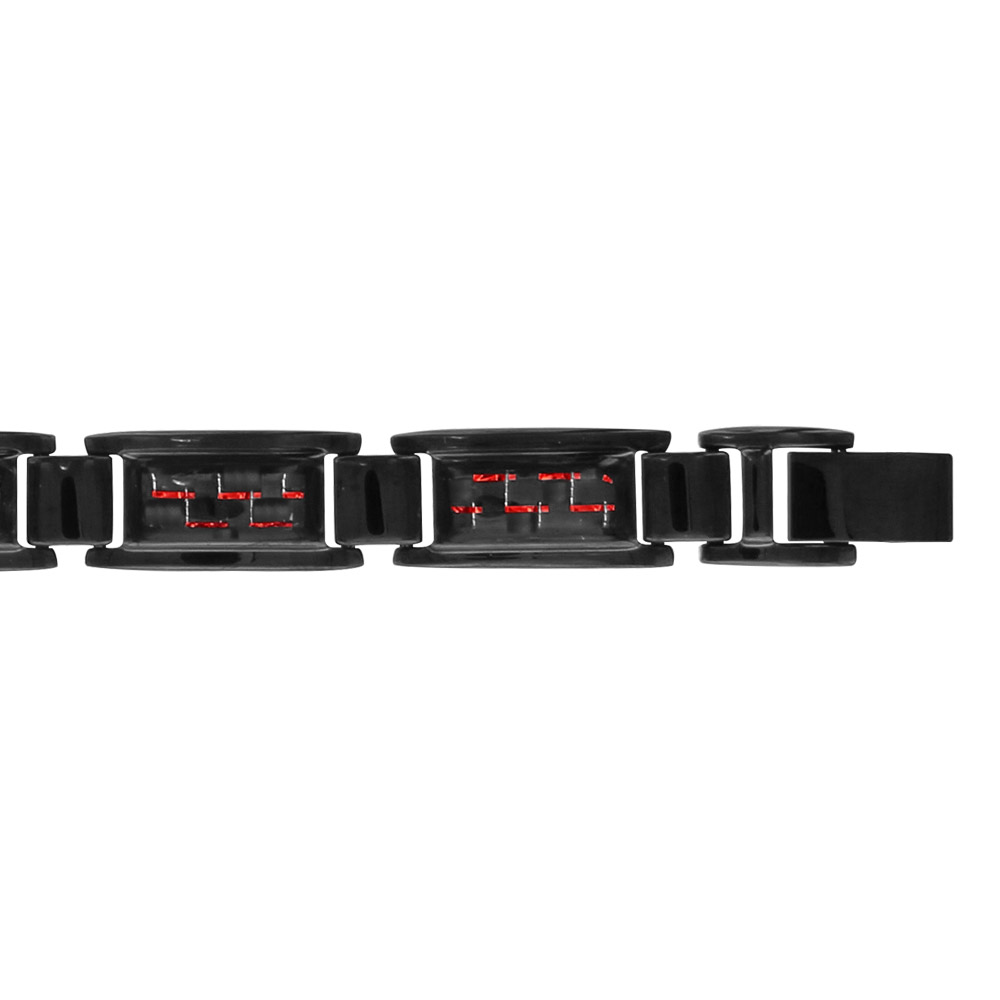 Bracelet en acier PVD noir et carbone reflet  rouge rglable double fermoir 20cm + 1,5cm - Vue 1