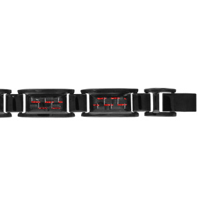 Bracelet en acier PVD noir et carbone reflet  rouge rglable double fermoir 20cm + 1,5cm - Vue 1
