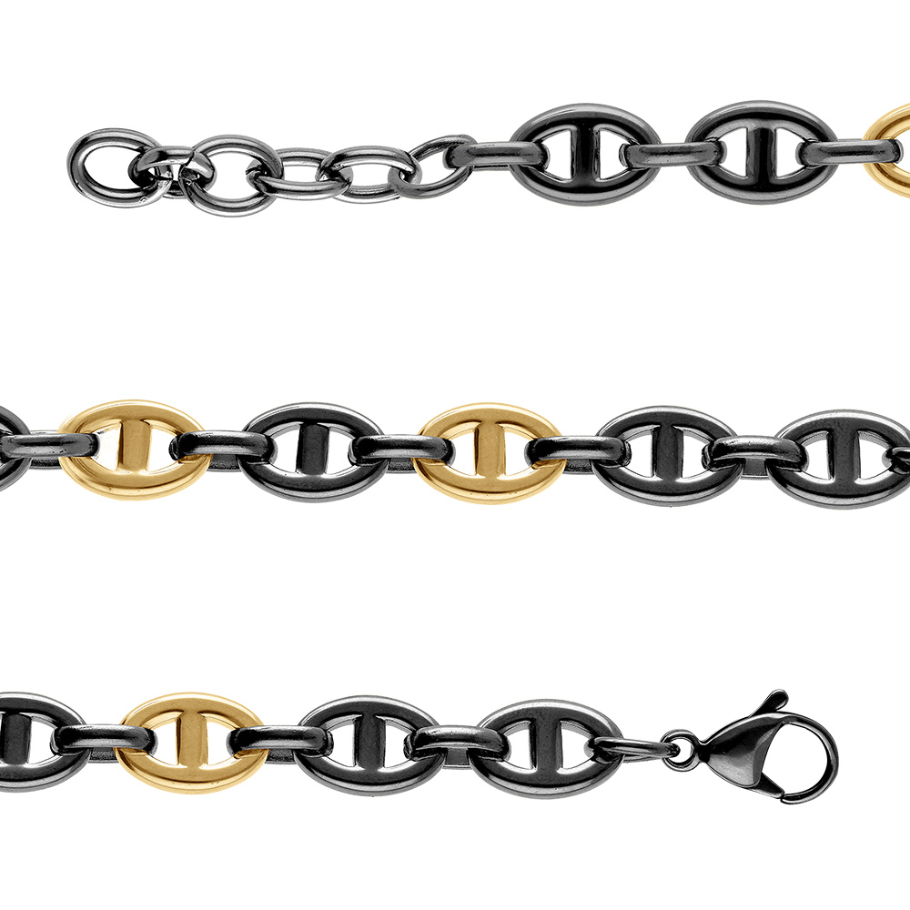 Bracelet en acier PVD noir et dor� maille marine - 19+3cm - Vue 1