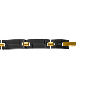 Bracelet en acier PVD noir mat et doré jaune - 21cm réglable - Vue 1