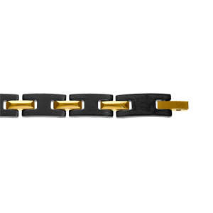 Bracelet en acier PVD noir mat et doré jaune - 21cm réglable - Vue 1