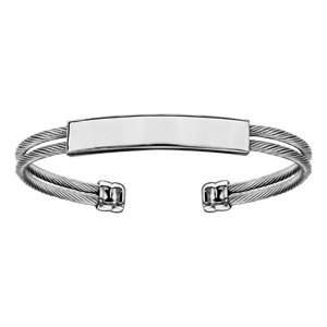Bracelet en acier 2 rangs câble plaque d\'identité à graver diamètre 60mm X 50mm - Vue 1