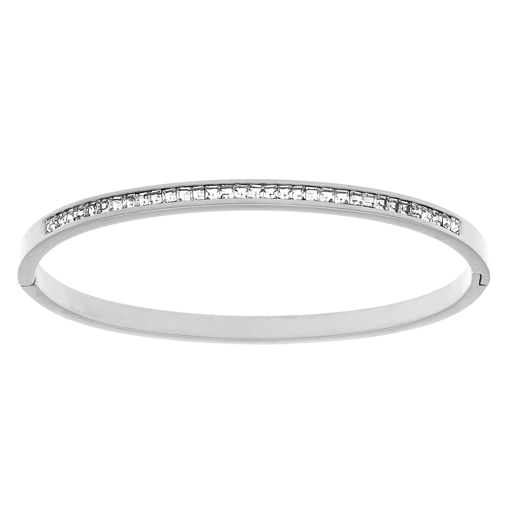 Bracelet en acier rigide articul� avec oxydes blancs - 60mm x 50mm - Vue 1