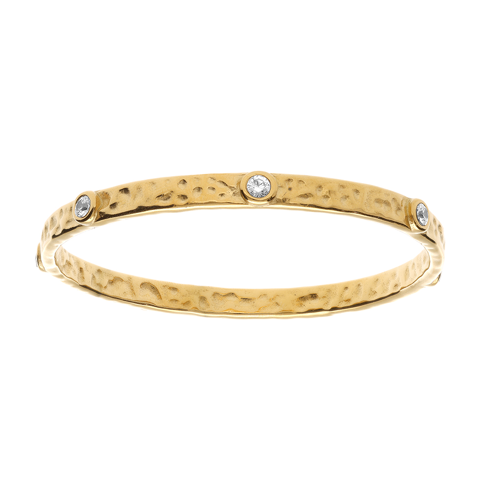 Bracelet en acier rigide martel avec oxydes blancs sertis - 64mm - Vue 1