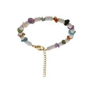 Bracelet en acier rondelles coquillage avec amthyste, agate rouge, obsidienne et turquoise imitation 16+3cm - Vue 1