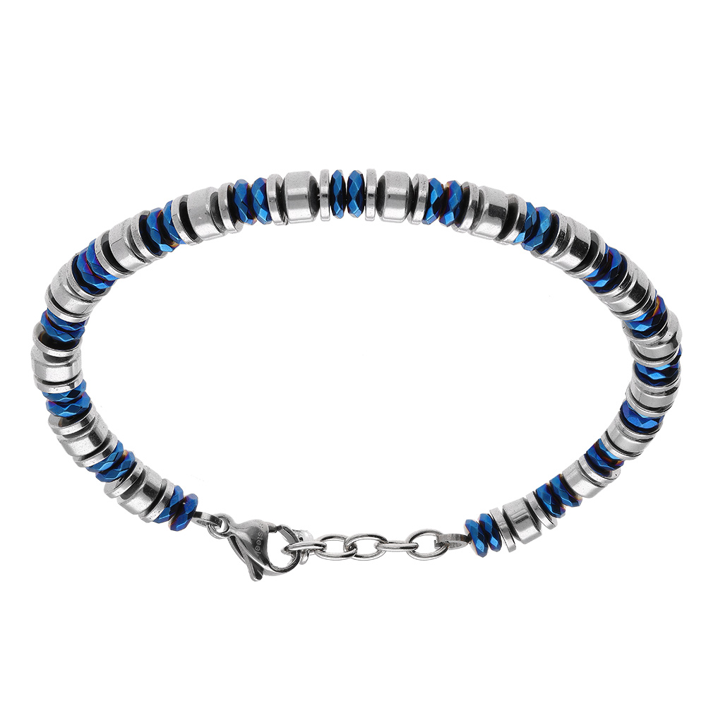 Bracelet en acier rondelles et PVD bleu  - 20+3cm - Vue 1