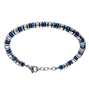 Bracelet en acier rondelles et PVD bleu - 20+3cm - Vue 1