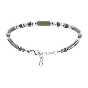 Bracelet en acier rondelles et tube vert - 18+3cm