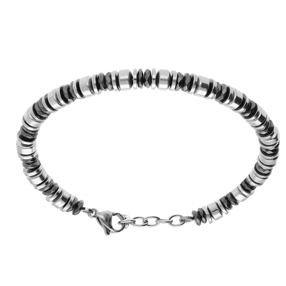 Bracelet en acier rondelles h�matite v�ritable - 20+3cm - Vue 1