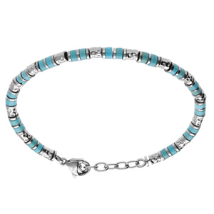 Bracelet en acier rondelles howlites bleues - 19+3cm - Vue 1