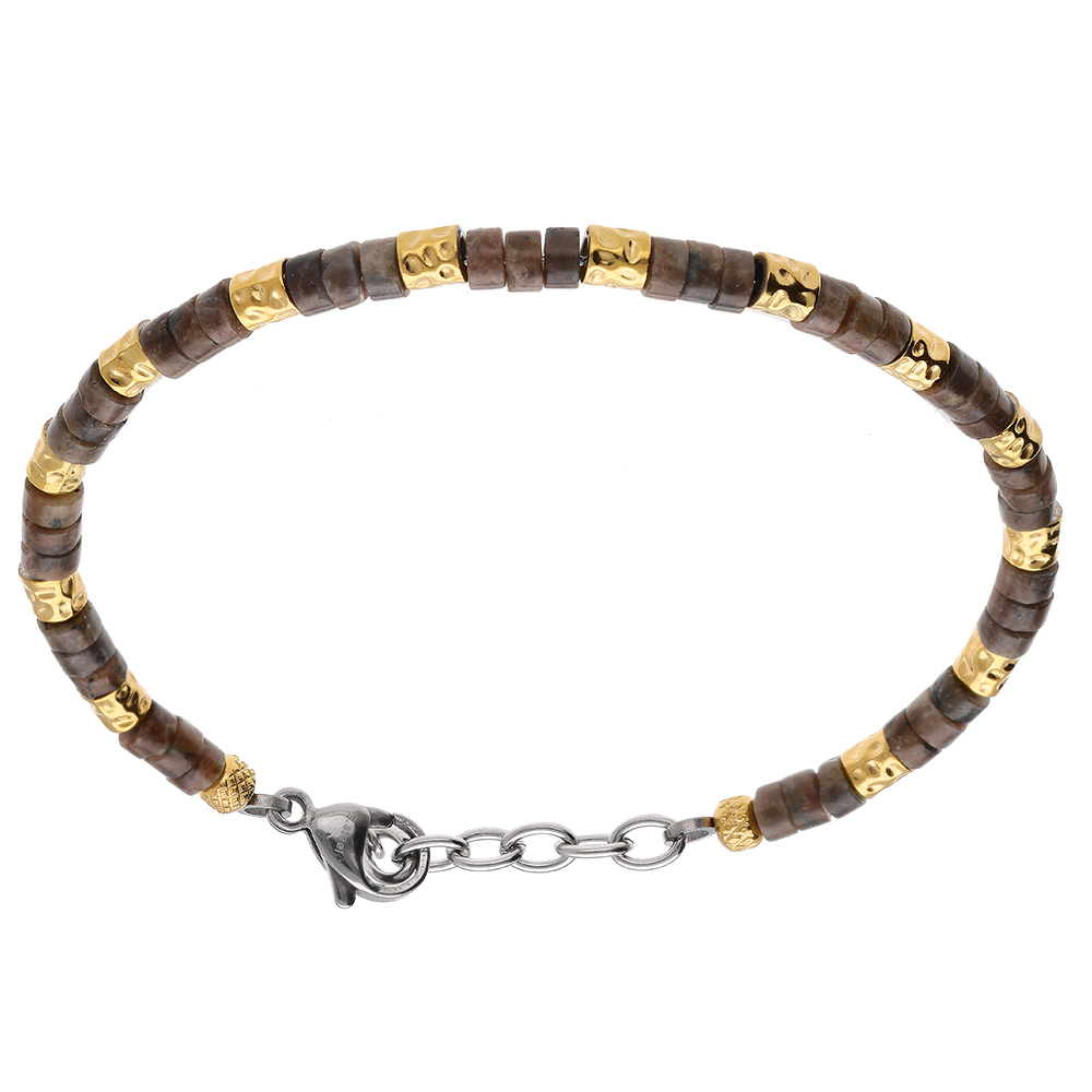 Bracelet en acier rondelles labradorites et dores - 19+3cm - Vue 1