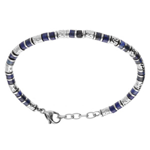 Bracelet en acier rondelles lapis lazuli bleu véritable - 19+3cm - Vue 1