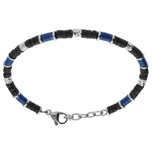 Bracelet en acier rondelles pierre de lave et PVD bleu - 19+3cm - Vue 1