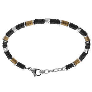 Bracelet en acier rondelles pierre de lave et PVD marron - 19+3cm - Vue 1