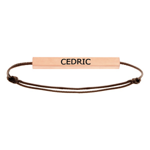 Bracelet en acier rose satiné tube rectangulaire 4mm personnalisable avec cordon marron réglable - Vue 1