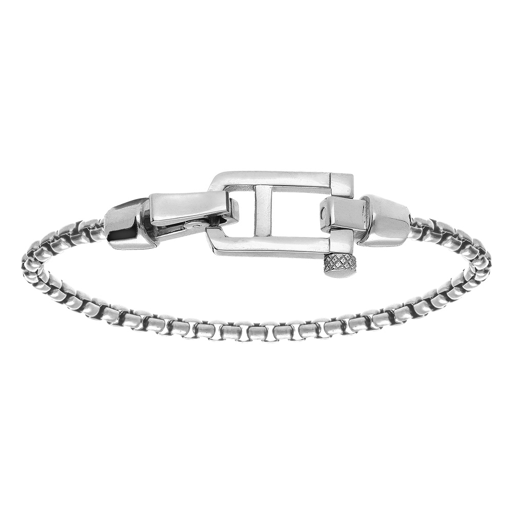 Bracelet en acier satin� maille jaseron fermoir brillant - 19.5cm - Vue 1