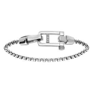 Bracelet en acier satin� maille jaseron fermoir brillant et oxydes blancs sertis  - 21cm