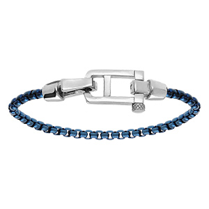 Bracelet en acier satin� maille jaseron PVD bleu fermoir acier brillant - 18cm