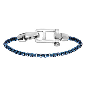 Bracelet en acier satin� maille jaseron PVD bleu fermoir acier brillant - 21cm