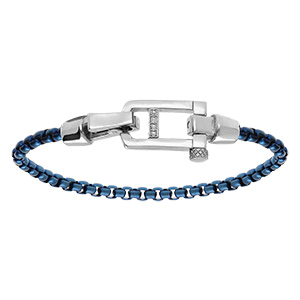 Bracelet en acier satin� maille jaseron PVD bleu fermoir acier brillant et oxydes blancs sertis - 21cm