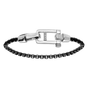 Bracelet en acier satin� maille jaseron PVD noir fermoir acier brillant et oxydes blancs sertis - 19.5cm