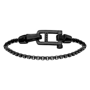Bracelet en acier satin� maille jaseron PVD noir fermoir brillant PVD noir et oxydes noirs sertis - 19.5cm