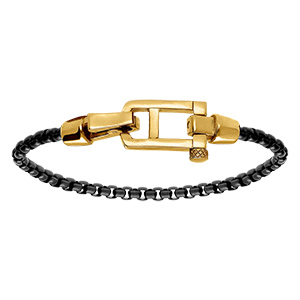 Bracelet en acier satin� maille jaseron PVD noir fermoir dor� brillant  - 21cm
