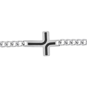 Bracelet en acier satinée maille gourmette 5mm avec croix résine noire - 21cm - Vue 1