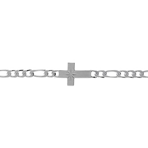 Bracelet en argent 1+3 4mm croix plate lisse diamant toile - 18cm