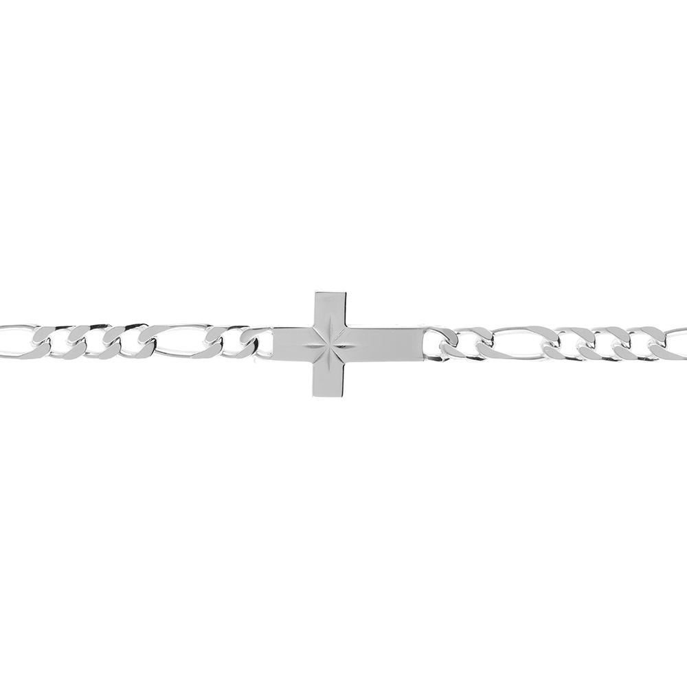 Bracelet en argent 1+3, 4mm croix plate lisse diamant�e etoil�e - 18cm - Vue 1