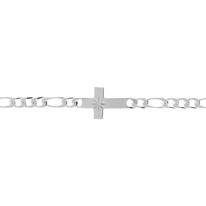 Bracelet en argent 1+3, 4mm croix plate lisse diamantée etoilée - 18cm - Vue 1
