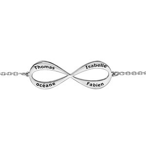 Bracelet en argent chaîne avec infini à graver 3 ou 4 prénoms - longueur 16cm + 3cm de rallonge - Vue 1