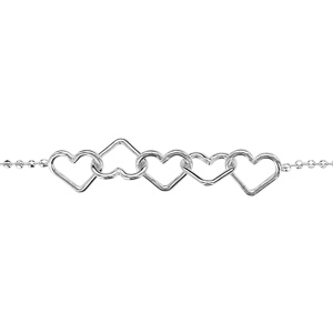 Bracelet en argent chane boules avec 5 coeurs emmaills au milieu - longueur 18cm - Vue 1