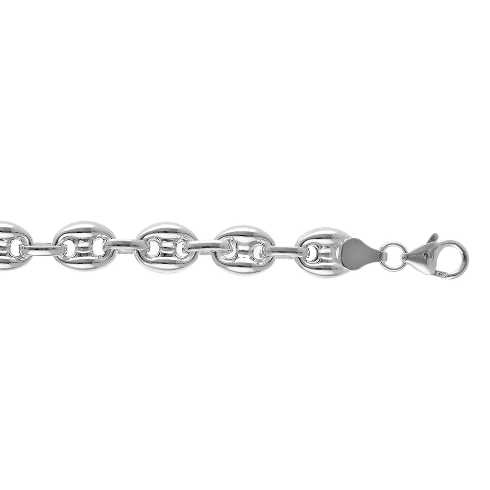 Bracelet en argent cha�ne maille grains de caf� largeur 9mm et longueur 18cm - Vue 1