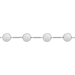 Bracelet en argent chaîne maille serrée avec 4 plaques rondes à graver - longueur 17,5cm + 2,5cm - Vue 1