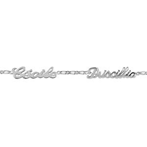 Bracelet en argent chane mailles 1+1 largeur 2mm avec dcoupe anglaise 2 prnoms - longueur 18,5cm rglable 17cm - Vue 1