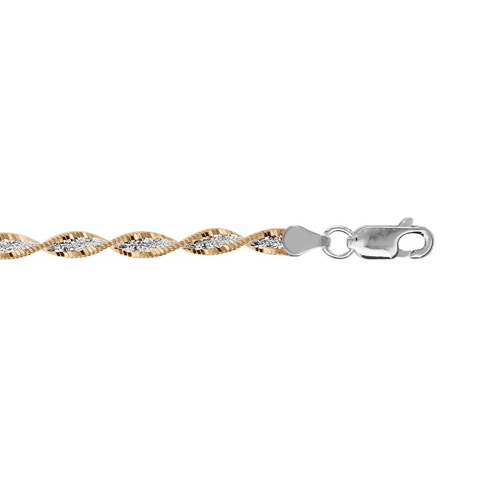 Bracelet en argent cha�ne vrille avec 2 bordures dorure jaune largeur 4mm et longueur 18cm - Vue 1