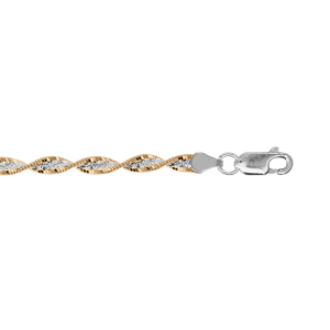 Bracelet en argent chane vrille avec 2 bordures dorure jaune largeur 4mm et longueur 18cm - Vue 1