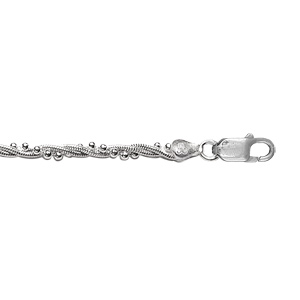 Bracelet en argent 3 chanes torsades dont 2 chanes tube et 1 chane boules - longueur 18cm - Vue 1