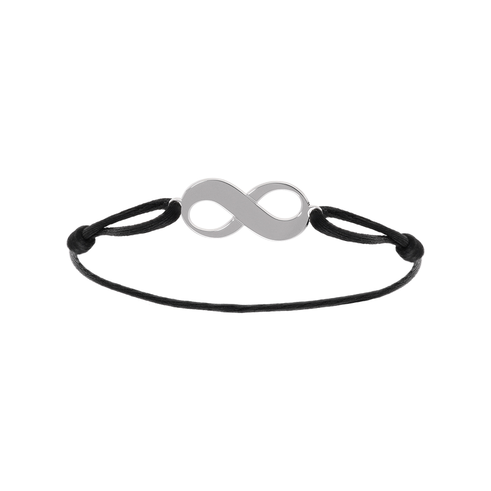 Bracelet en argent cordon coulissant en coton noir avec motif infini - Vue 1
