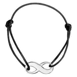 Bracelet en argent cordon coulissant en coton noir avec motif infini - Vue 1